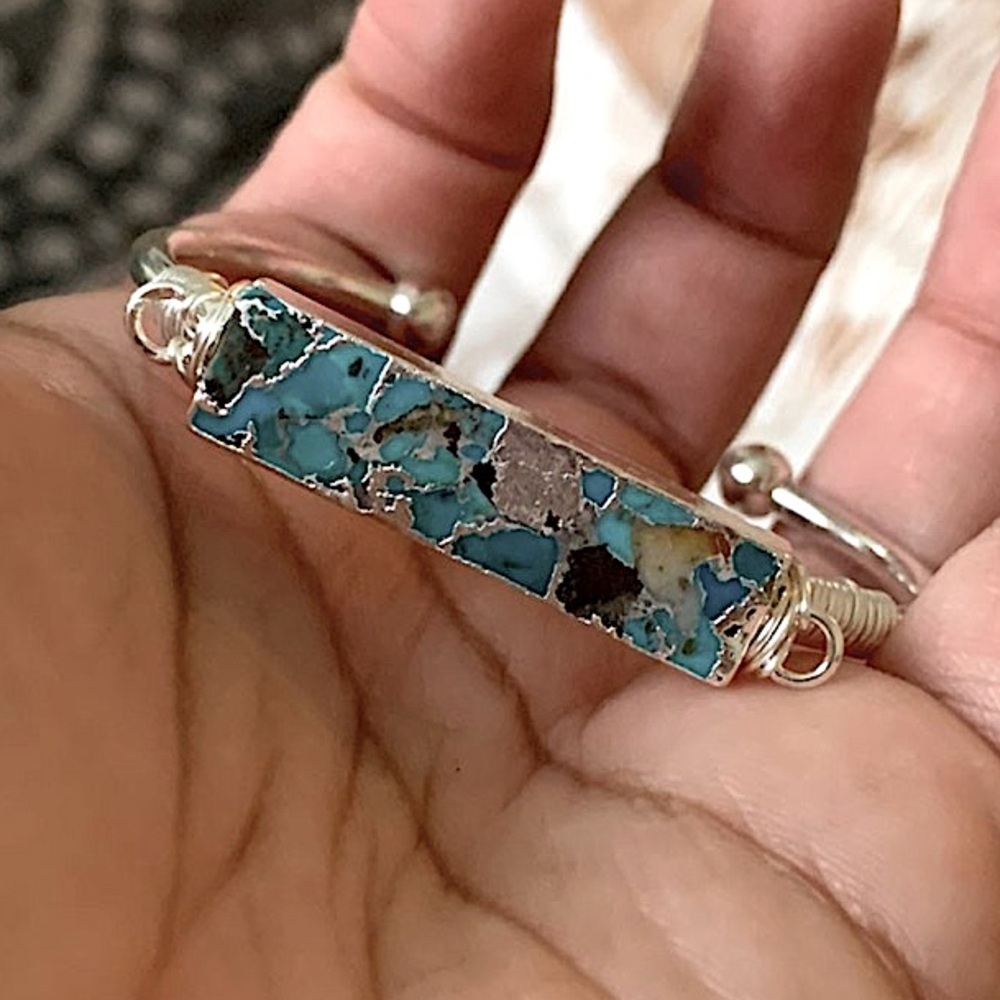Turquoises Bar Beads Open Cuff Bangle View 5
